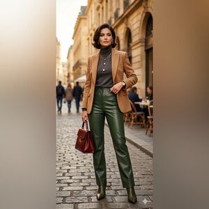 Fashion Nova Olive Faux Leather Fleece Lined Straight Leg Pants Size L